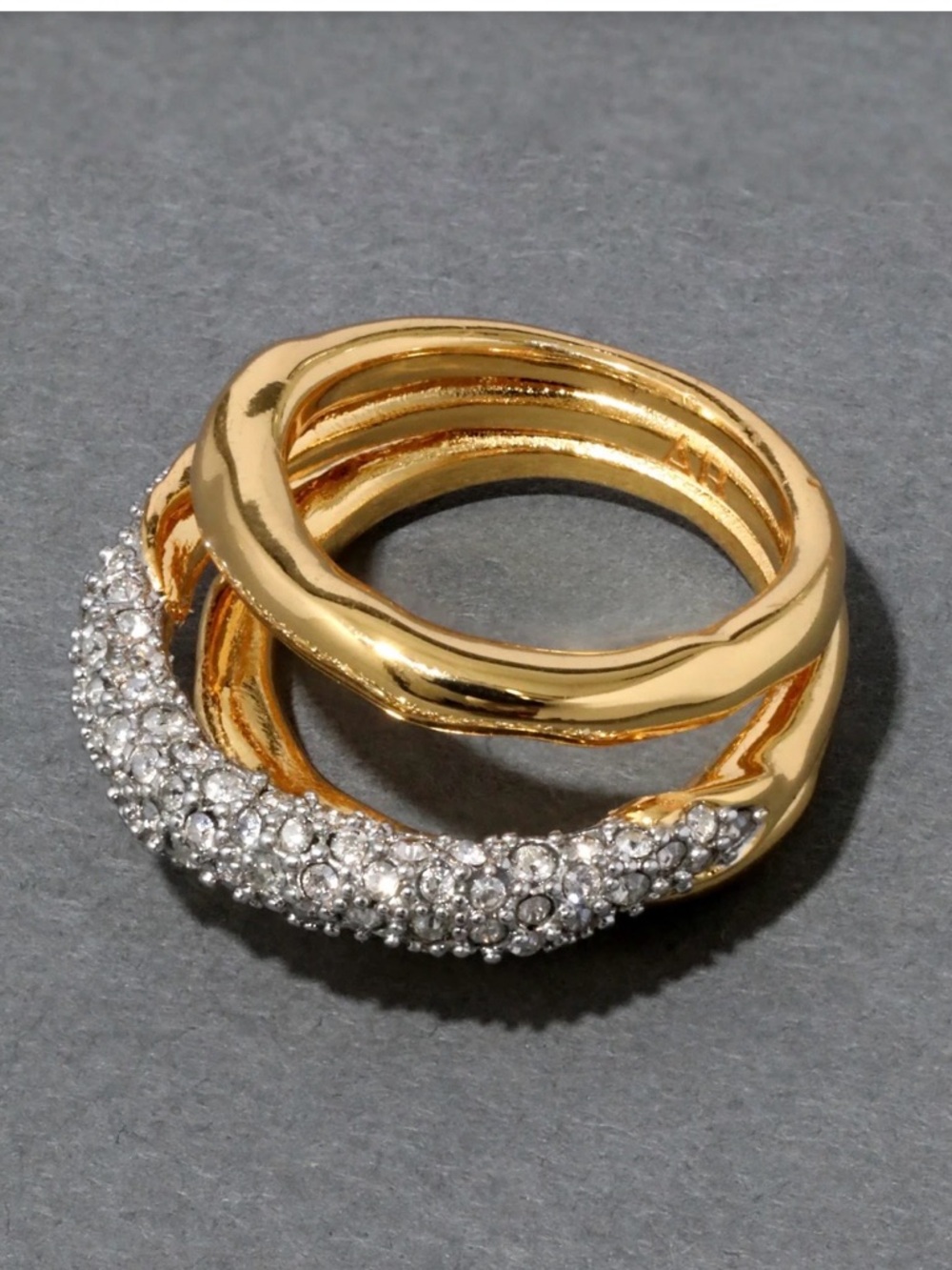 NEW 14K Gold Plate Crystal Stacked Ring Size 7 Alexis Bittar Solanales SB01